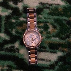 Fossil mixed metal watch with rhinestone face trim